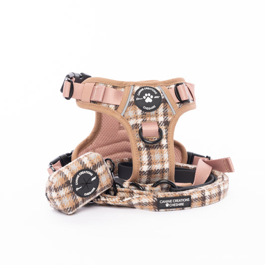 Harness, Lead & Poo Bag Bundle - Cream Tweed