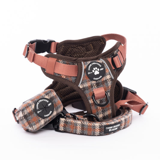 Harness, Lead & Poo Bag Bundle - Brown Tweed