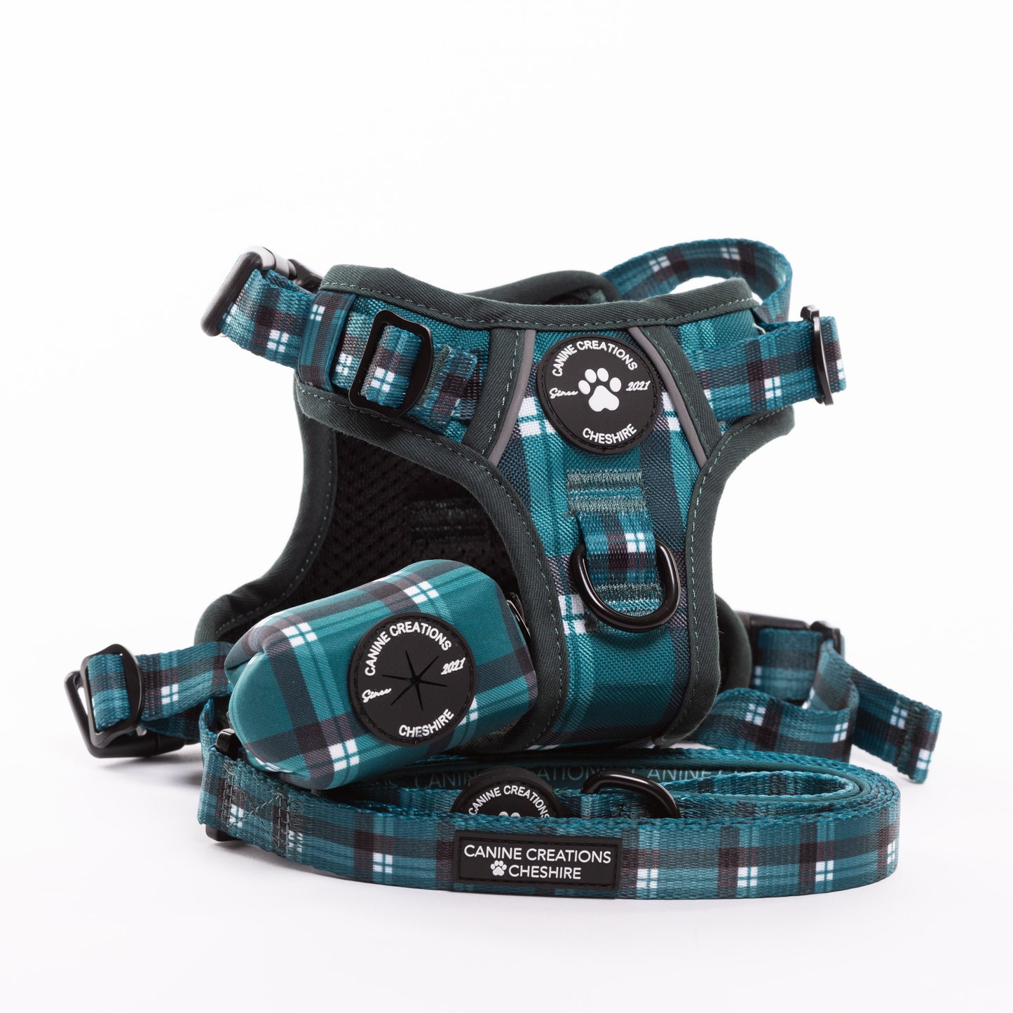 Harness, Lead & Poo Bag Bundle - Chequered